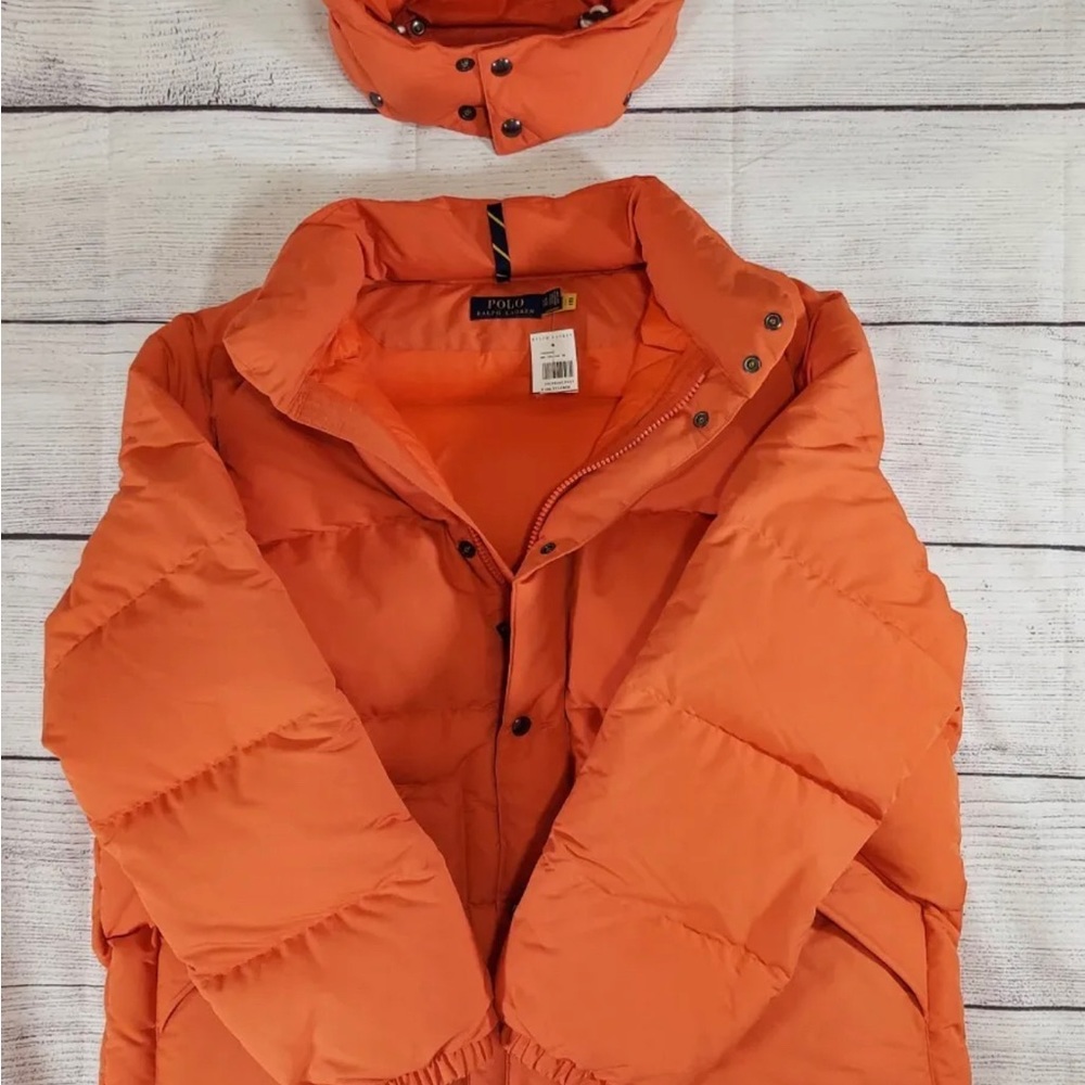 Men's Polo Ralph Lauren Orange Long Down Fill Puffer Coat Large NWT - Picture 7 of 16